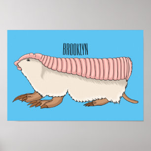 Pink fairy armadillo cartoon illustration  poster