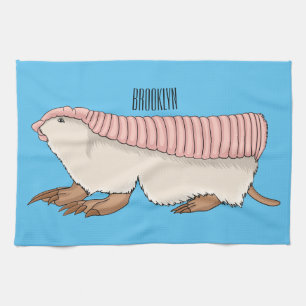 Pink fairy armadillo cartoon illustration tea towel