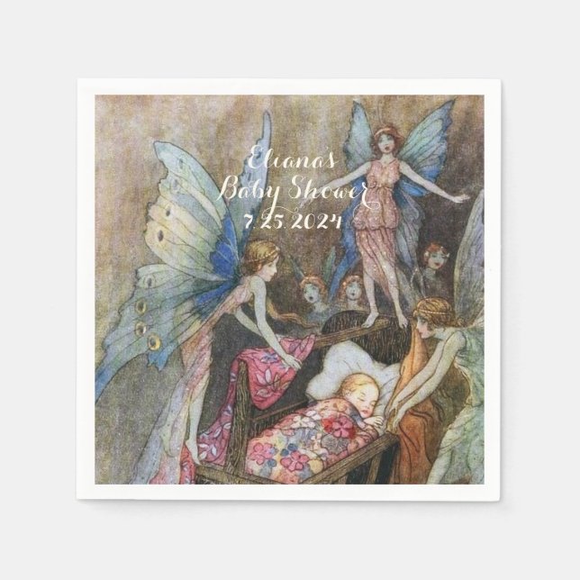 Pink Fairy Baby Blessings Baby Shower  Napkin (Front)