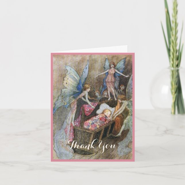Pink Fairy Baby Blessings Baby Shower  Thank You Card (Front)