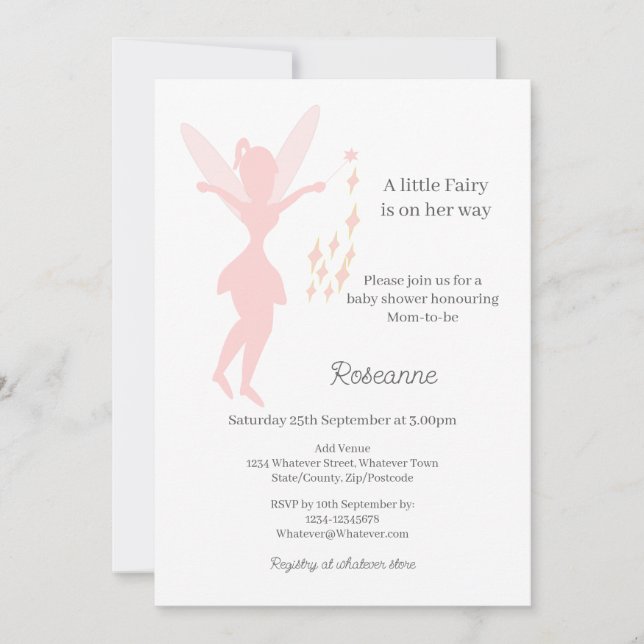 Pink Fairy Baby Girl Baby Shower Invitation (Front)
