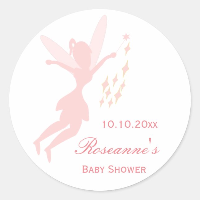 Pink Fairy Baby Shower Classic Round Sticker (Front)