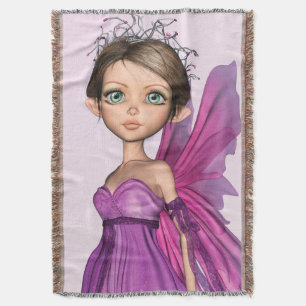 Pink Fairy Big Eyes Fantasy Portrait Throw Blanket