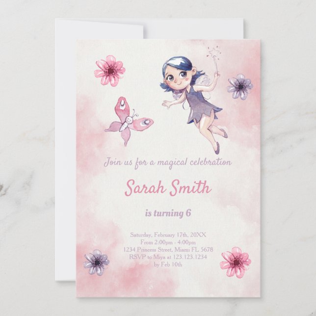 Pink Fairy Birthday Invitation (Front)
