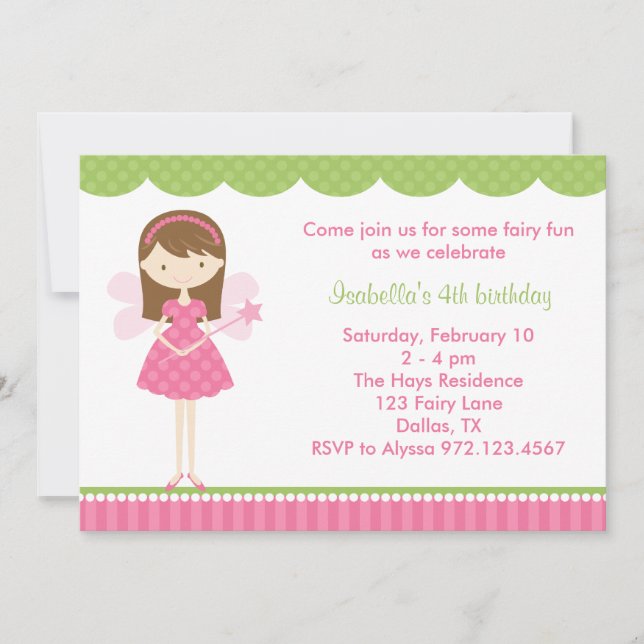 Pink Fairy Birthday Party Invitations (Front)