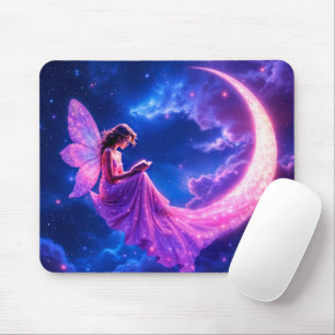 Pink fairy crescent moon glow cute magic mouse mat
