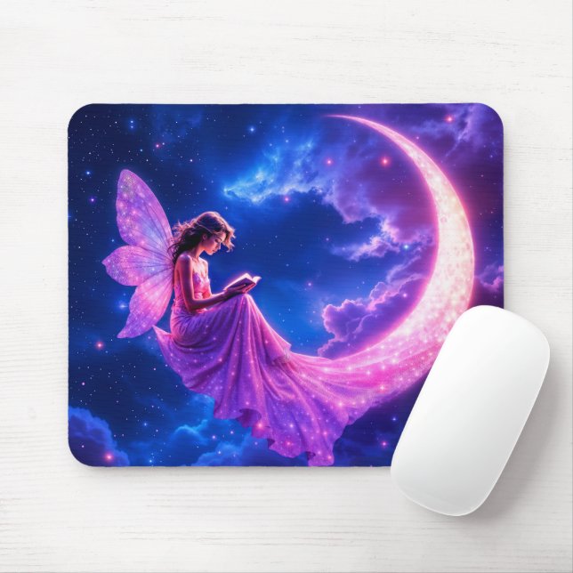 Pink fairy crescent moon glow cute magic mouse mat (With Mouse)
