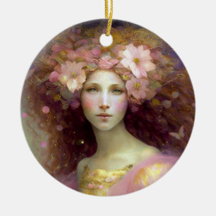 Pink Fairy Fantasy Art Ceramic Tree Decoration