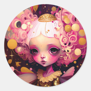 Pink Fairy Fantasy Art Classic Round Sticker