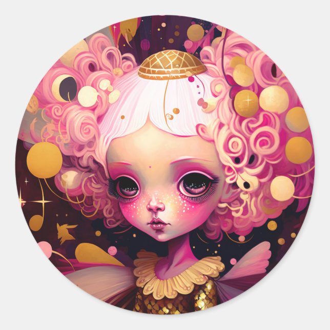 Pink Fairy Fantasy Art Classic Round Sticker (Front)