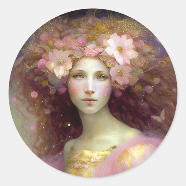 Pink Fairy Fantasy Art Classic Round Sticker (Front)