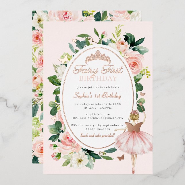 Pink Fairy First 1st Birthday Rose Gold  (Front/Back)
