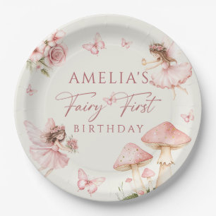 Pink Fairy First Birthday Party Paper Plates