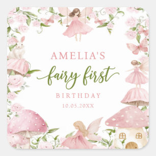 Pink Fairy First Birthday Party Sticker