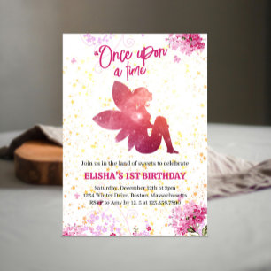 Pink Fairy Floral 1st Birthday Invitation