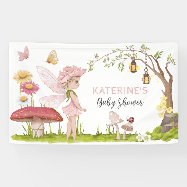 Pink Fairy Forest Fairy Tale Baby Shower Banner (Horizontal)