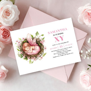 Pink Fairy Girl 7th Birthday Blush Floral invite