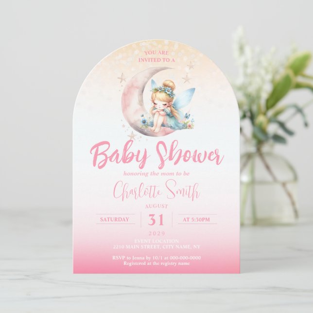 Pink Fairy Girl Baby Shower Arch Invitation (Standing Front)