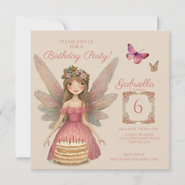 Pink Fairy Girls Birthday  Invitation (Front)