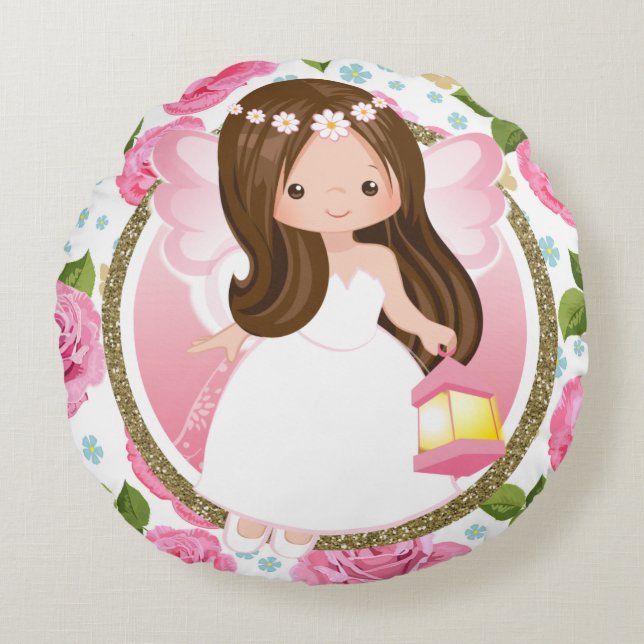 Pink Fairy Girls with Roses Throw Pillow (Front)