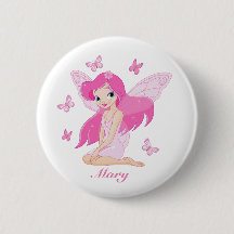 Pink Fairy Illustration Button