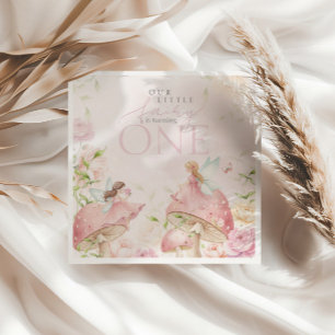 Pink Fairy Mushroom Floral Garden 1st Birthday Napkin