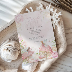 Pink Fairy Mushroom Floral Garden 1st Birthday  Thank You Card
