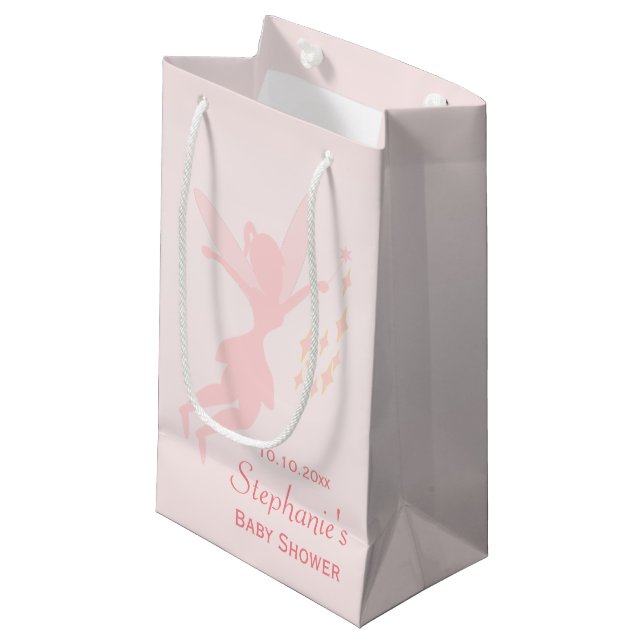 Pink Fairy Pink Baby Shower Small Gift Bag (Front Angled)