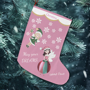 Pink Fairy Princess Dreams Large Christmas Stocking