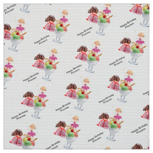 Pink Fairy Strawberry Ice Cream Birthday Fabric
