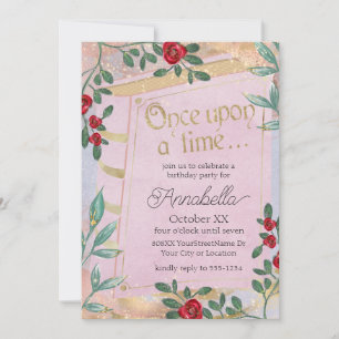 Pink Fairy Tale Book Cover with Red Roses Invitation