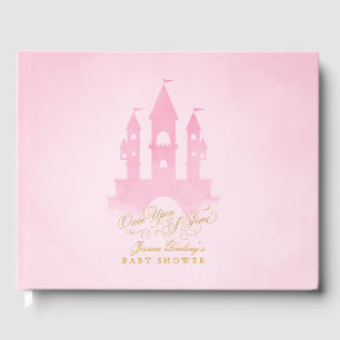 Pink fairy tale castle baby shower Guest Book