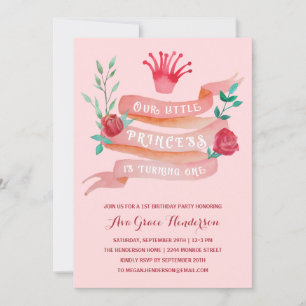 Pink Fairy Tale Princess 1st Birthday Girl Invitation