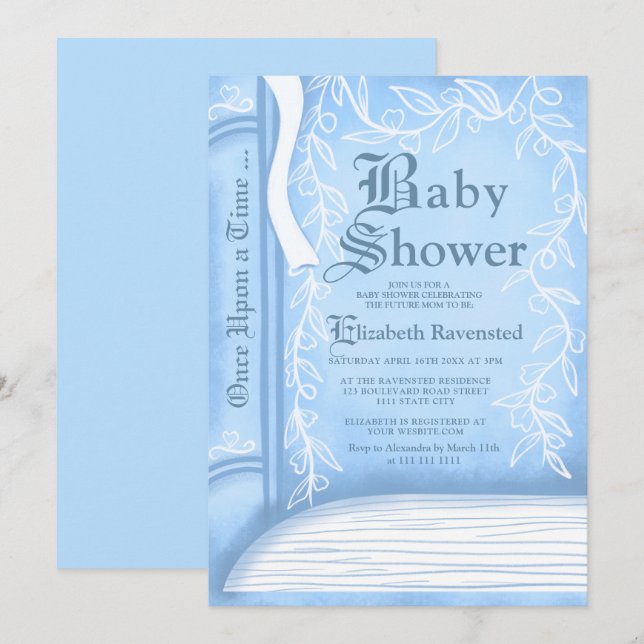Pink fairy tale storytelling book boy baby shower invitation (Front/Back)