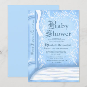 Pink fairy tale storytelling book boy baby shower invitation