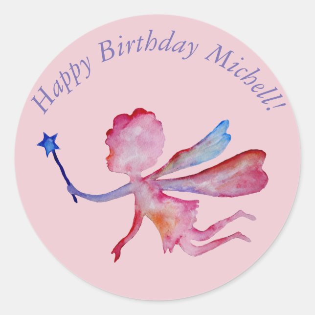 Pink Fairy Watercolor DrawinClassic Round Sticker (Front)