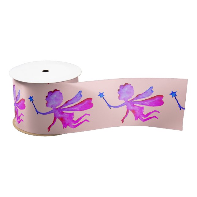 Pink Fairy Watercolor Drawing  Satin Ribbon (Spool)