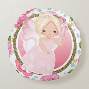 Pink Fairy with Roses Girly Throw Pillow