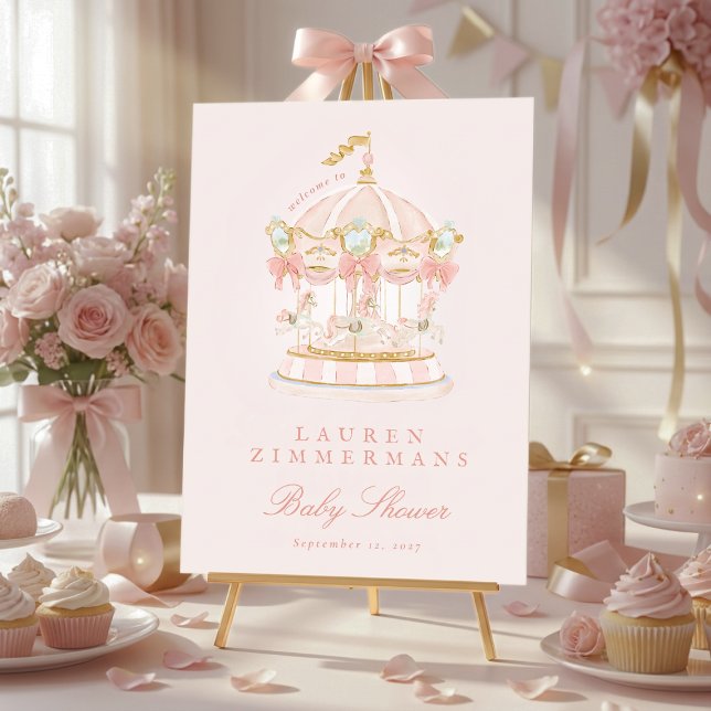 pink fairytale carousel baby shower welcome sign (Creator Uploaded)