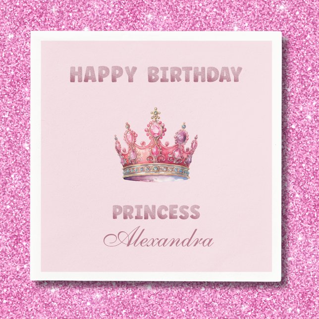 Pink Fairytale Crown Princess Birthday Napkin (Creator Uploaded)