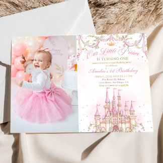 Pink Fairytale Princess Castle Birthday Photo Invitation