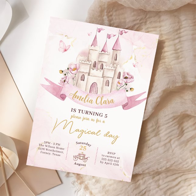 Pink Fairytale Princess Castle Girl Birthday Invitation (Creator Uploaded)