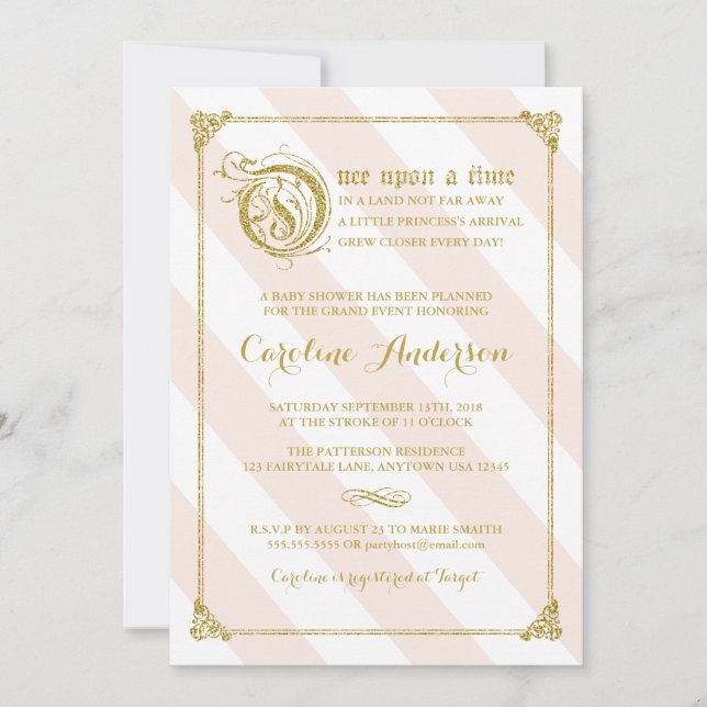 Pink Fairytale Princess Glitter Baby Shower Invite (Front)