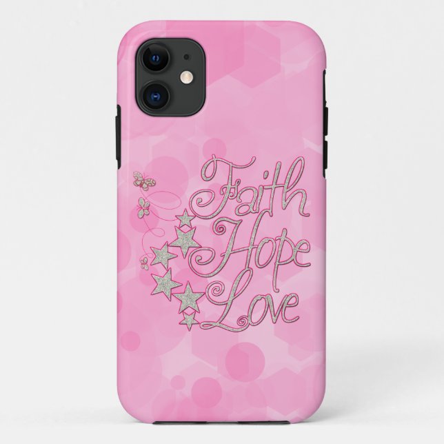 Pink Faith Hope Love Butterflies Stars Virtues Case-Mate iPhone Case (Back)