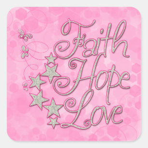 Pink Faith Hope Love Butterflies Stars Virtues Square Sticker