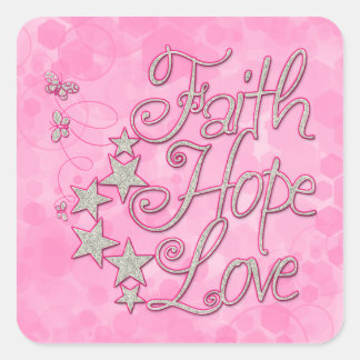 Pink Faith Hope Love Butterflies Stars Virtues Square Sticker