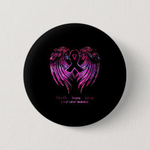 Pink Faith Hope Love Wings Breast Cancer Awareness 6 Cm Round Badge