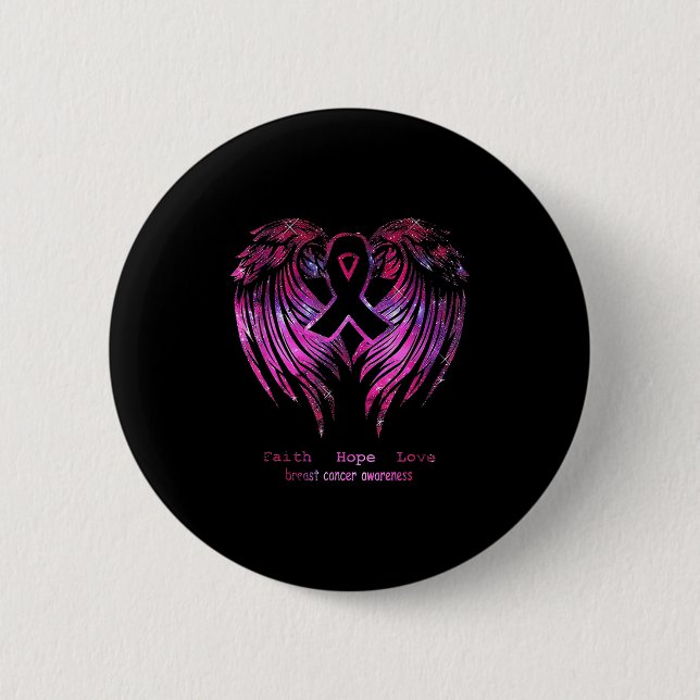 Pink Faith Hope Love Wings Breast Cancer Awareness 6 Cm Round Badge (Front)