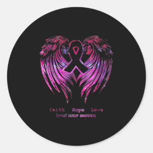 Pink Faith Hope Love Wings Breast Cancer Awareness Classic Round Sticker