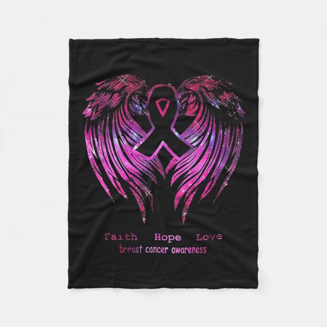 Pink Faith Hope Love Wings Breast Cancer Awareness Fleece Blanket (Front)